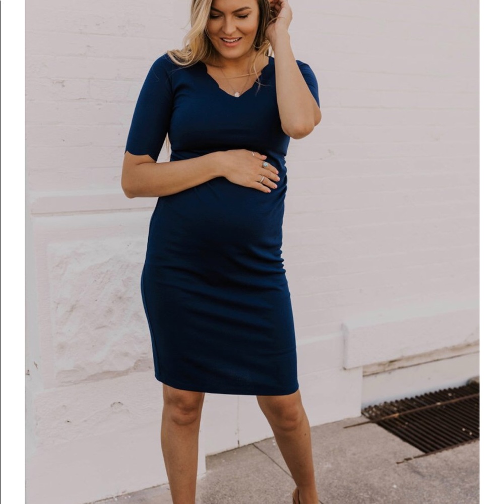 Navy Blue Fitted Maternity Dress